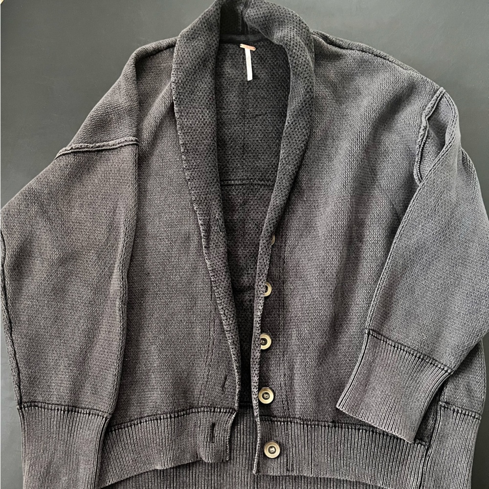 Free People Charcoal Knit Oversize Cardigan